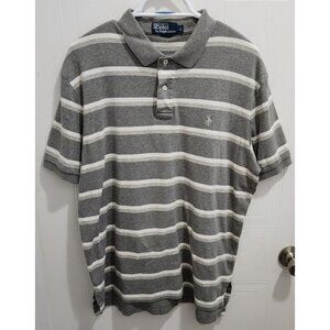 Polo by Ralph Lauren Gray & White Striped Short Sleeve Polo Shirt Size L Cotton